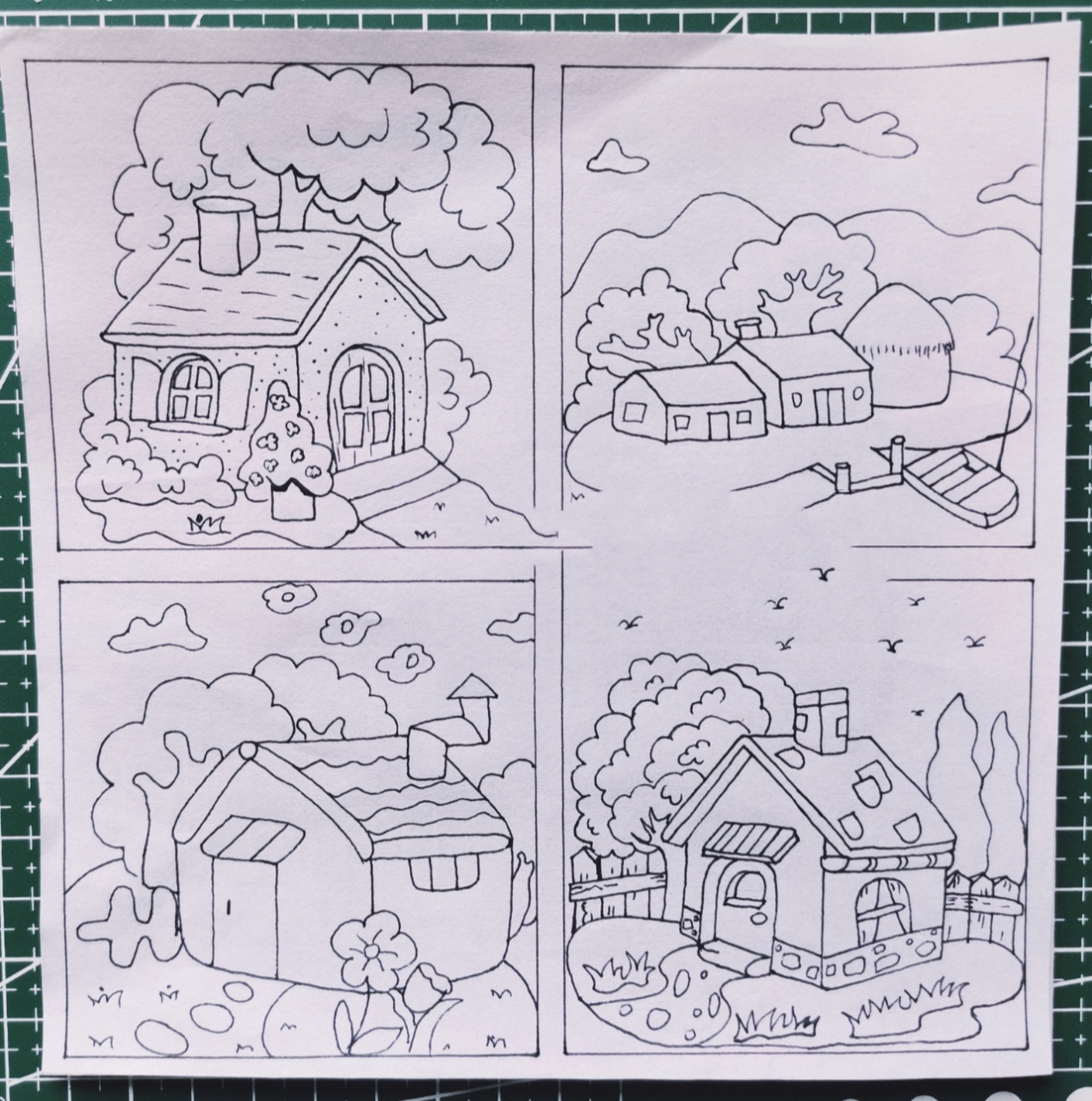 今日份简笔画(10/100)|| 小村庄|田园风光 这种田园小村庄太好看了