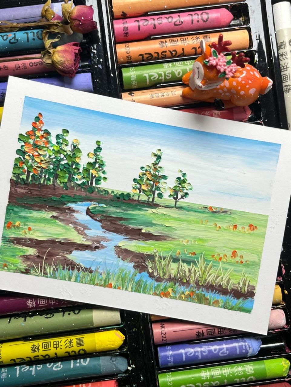 油画棒风景画 #画画的日常# 分享一幅非常好看但又简单的油画棒风景画