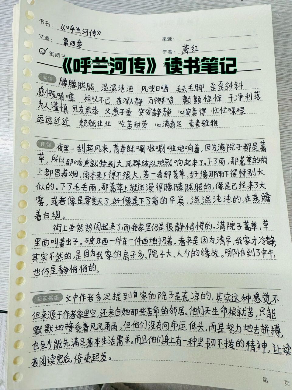 五年级《呼兰河传》读书笔记