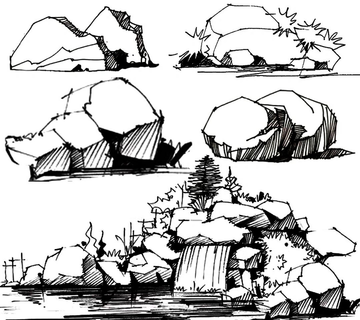 景观山石组合画法 用线条画出山石无限的魅力!