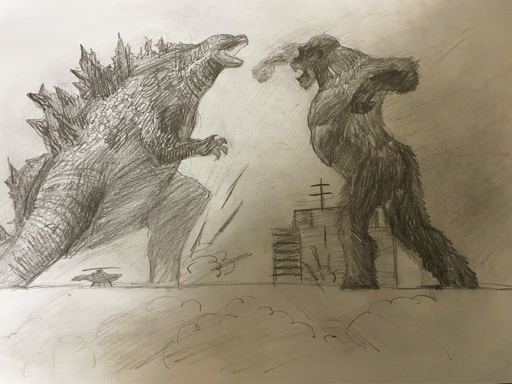 哥斯拉大战金刚 手绘海报 哥斯拉大战金刚!观后画