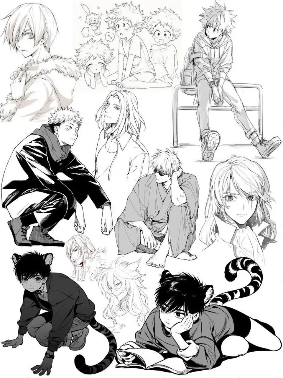 动漫男生线稿素材|绘画参考