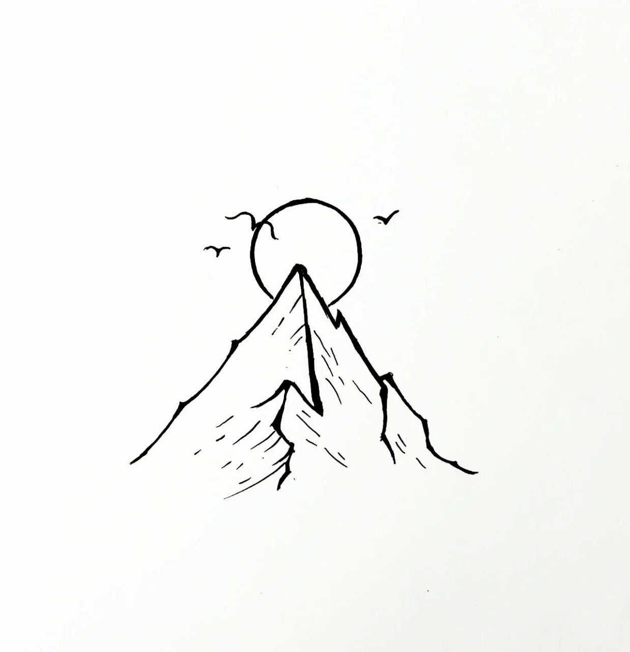 零基础简笔画教程|日出山峰