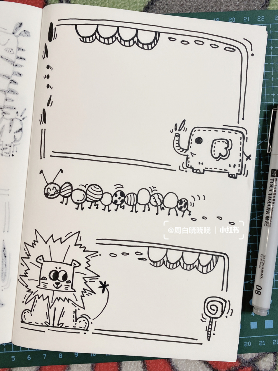 素材 | 治愈系动物简笔画边框94手帐环创ok 94一组可可爱爱的贴布