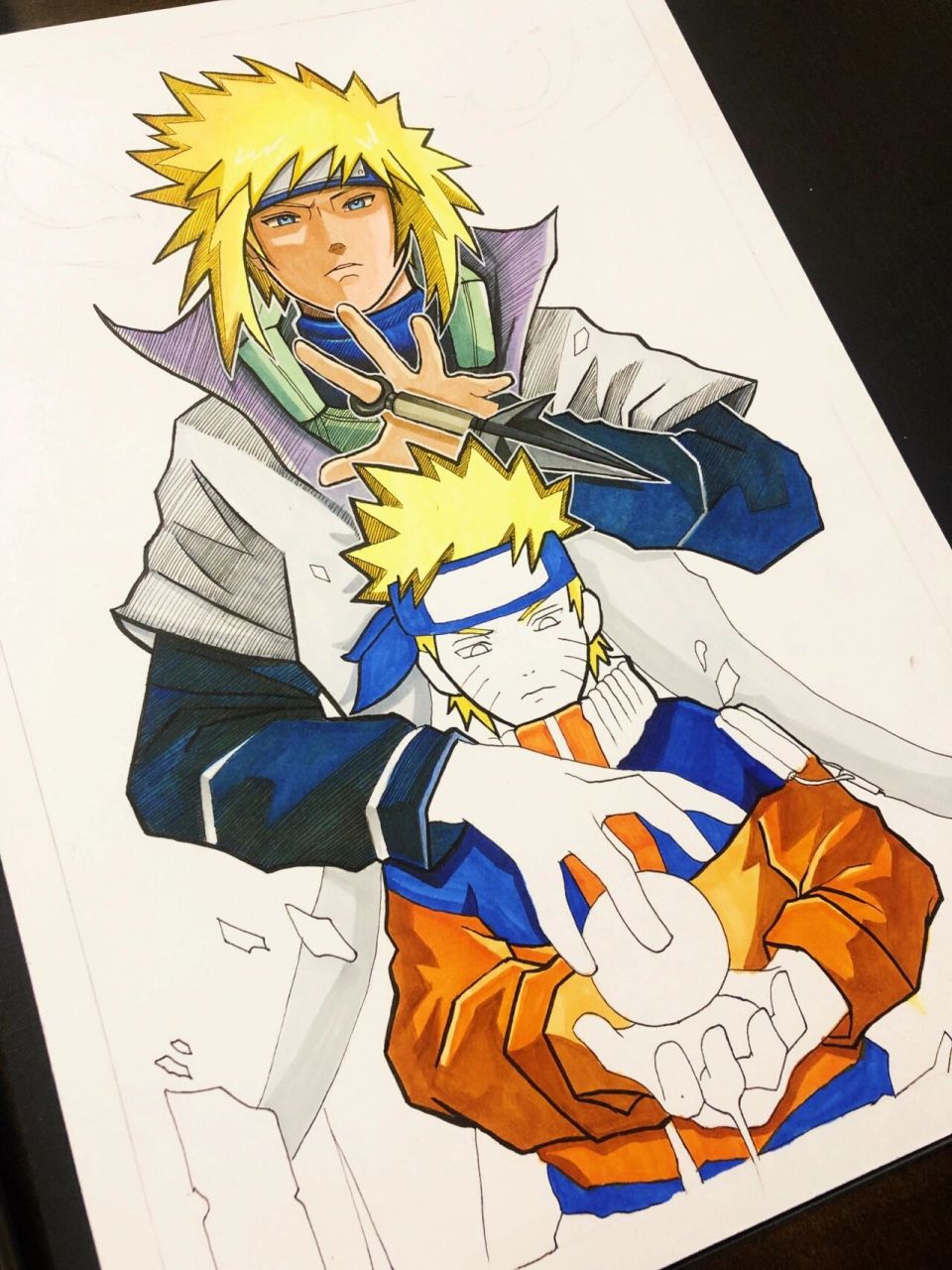 马克笔手绘火影忍者鸣人水门 涂色的顺序有点奇怪是嘛这副画真的是