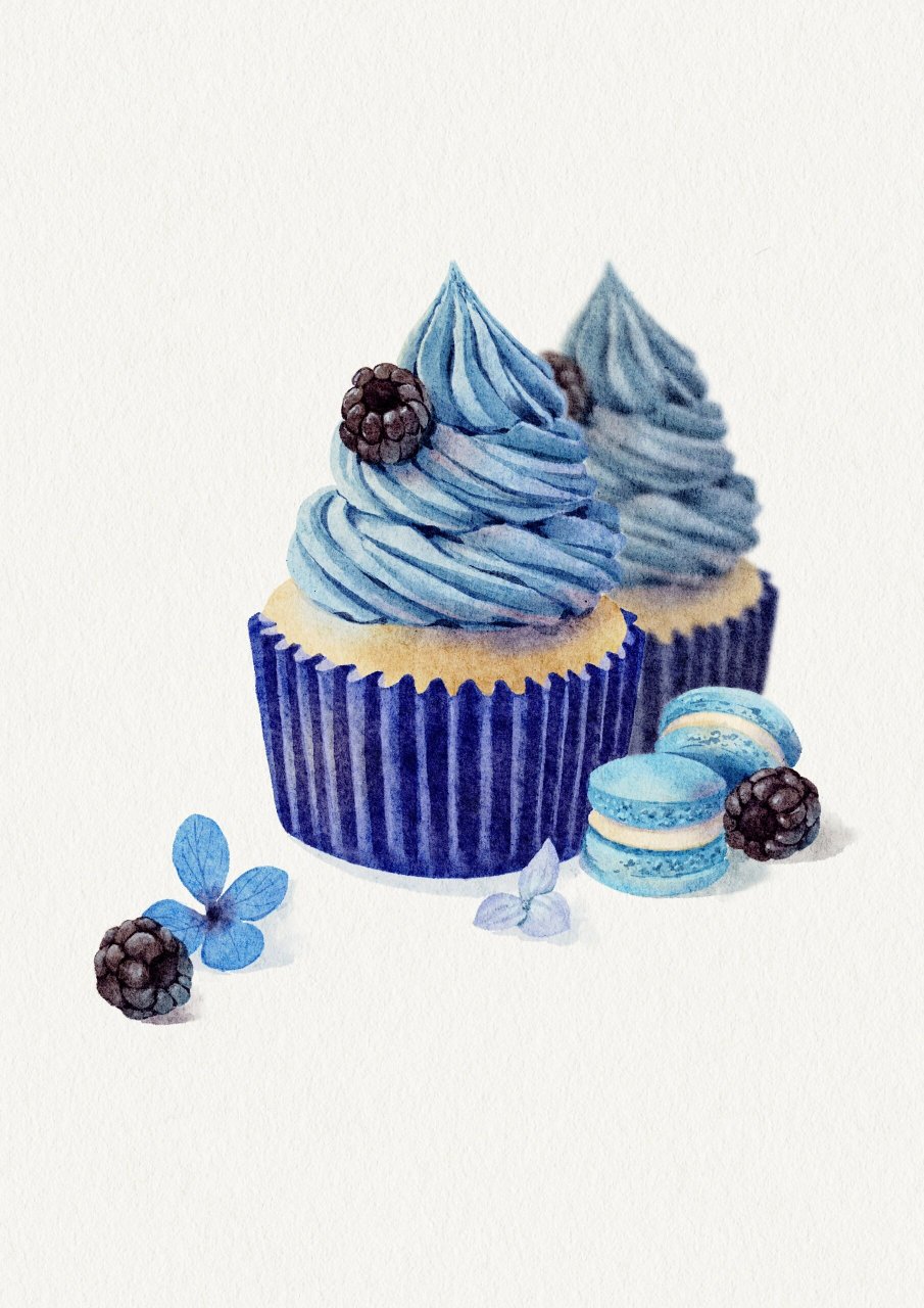 ipad|水彩风|蓝色系甜品集合(附大图) 眼见春去夏至,天气慢慢热了起来