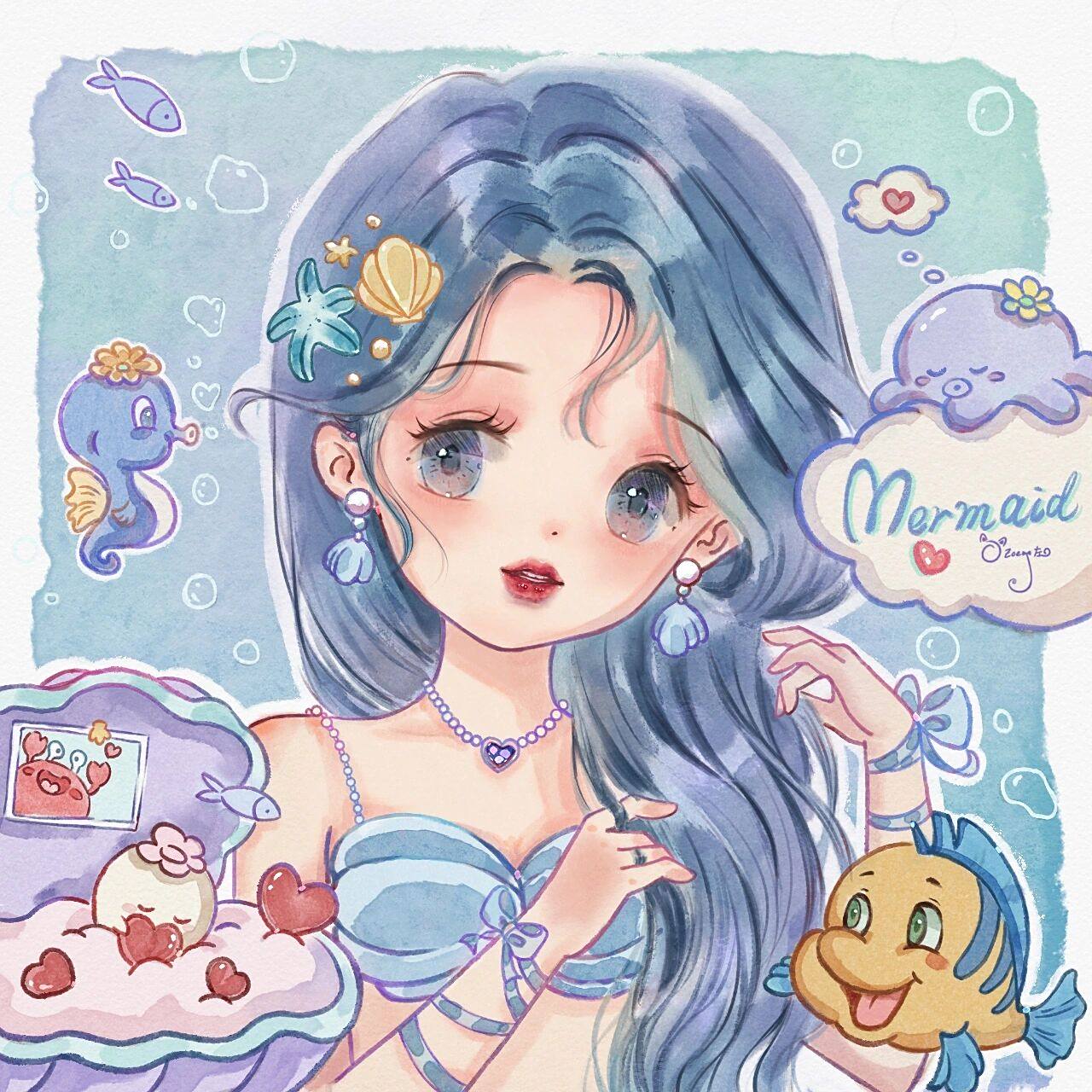 美人鱼闺蜜头像来咯 谁不想和闺蜜拥有一个q版头像呢,快艾特你的闺蜜