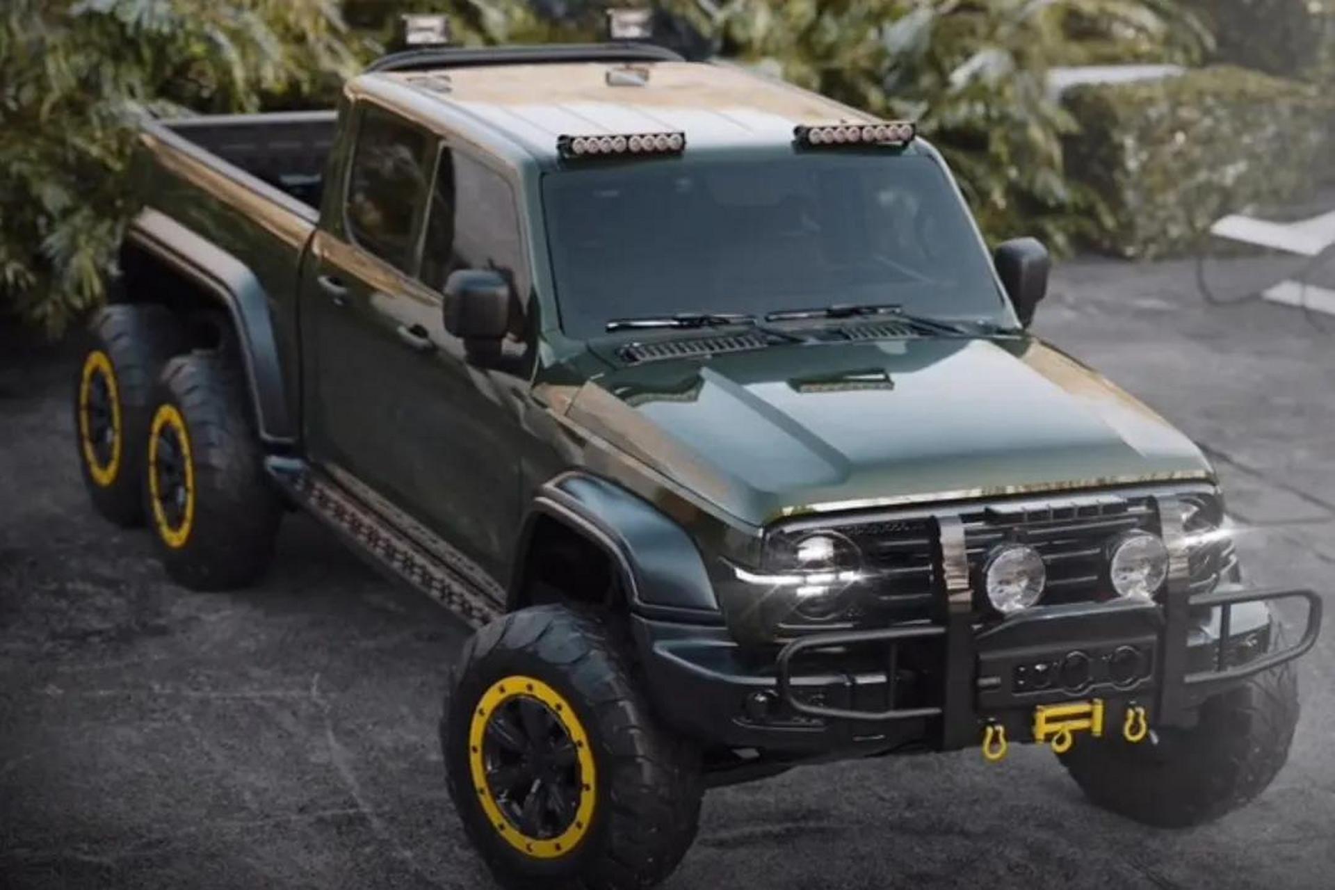 6轮驱动的坦克300皮卡车震撼来袭,奔驰g63 6x6来了也要让三分.