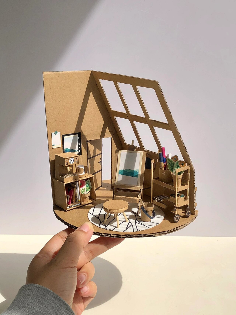 废纸箱手工diy制作小房子|温暖阳光房☀️ 圆形小屋系列继续更新