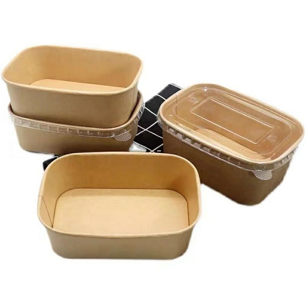 牛皮纸一次性餐盒方形加厚带盖快餐盒便当环保饭盒外卖打包盒纸碗