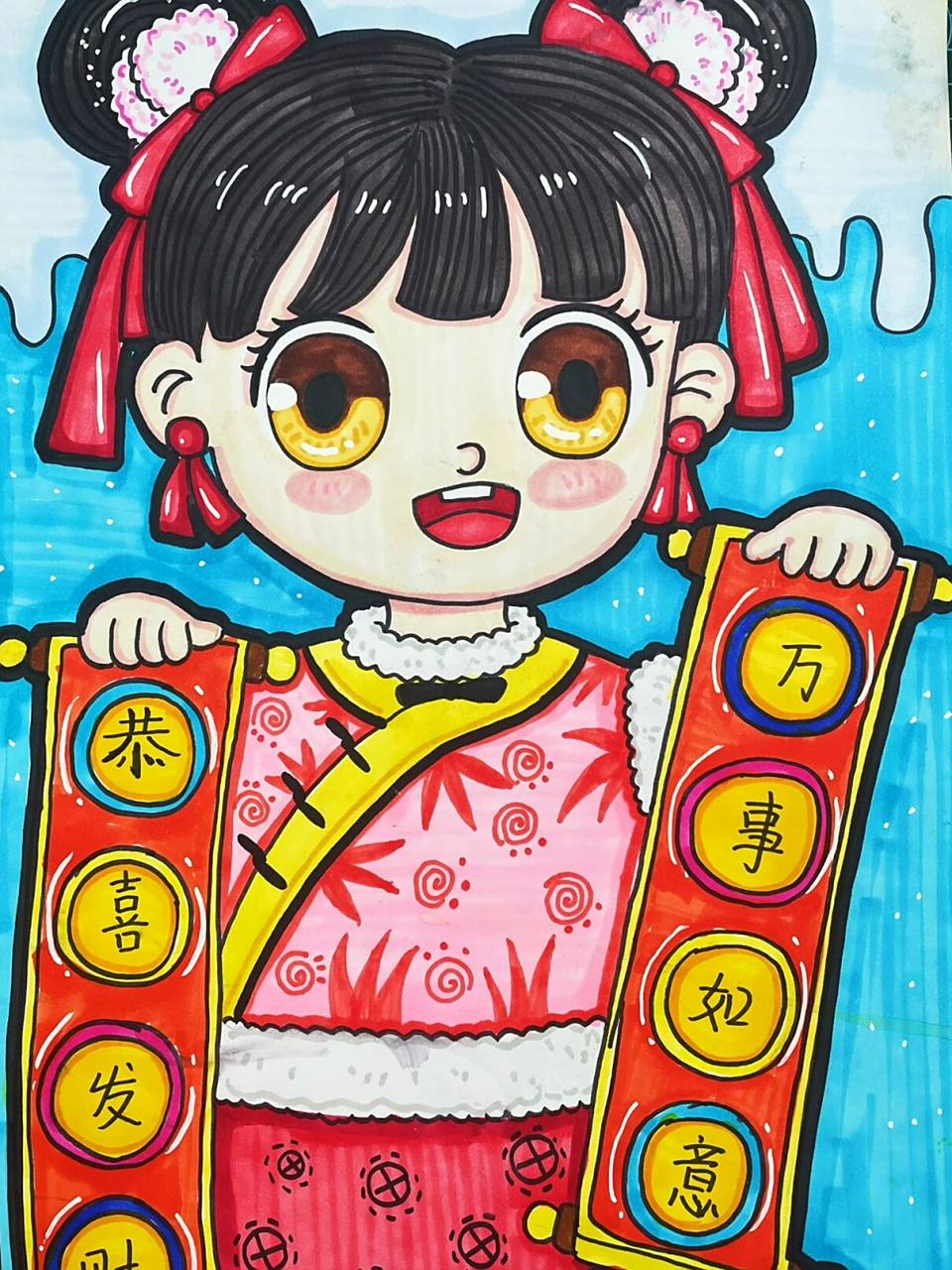 马克笔动漫 动漫人物,马克笔动漫,儿童卡通画,新年主题绘画,元旦主题