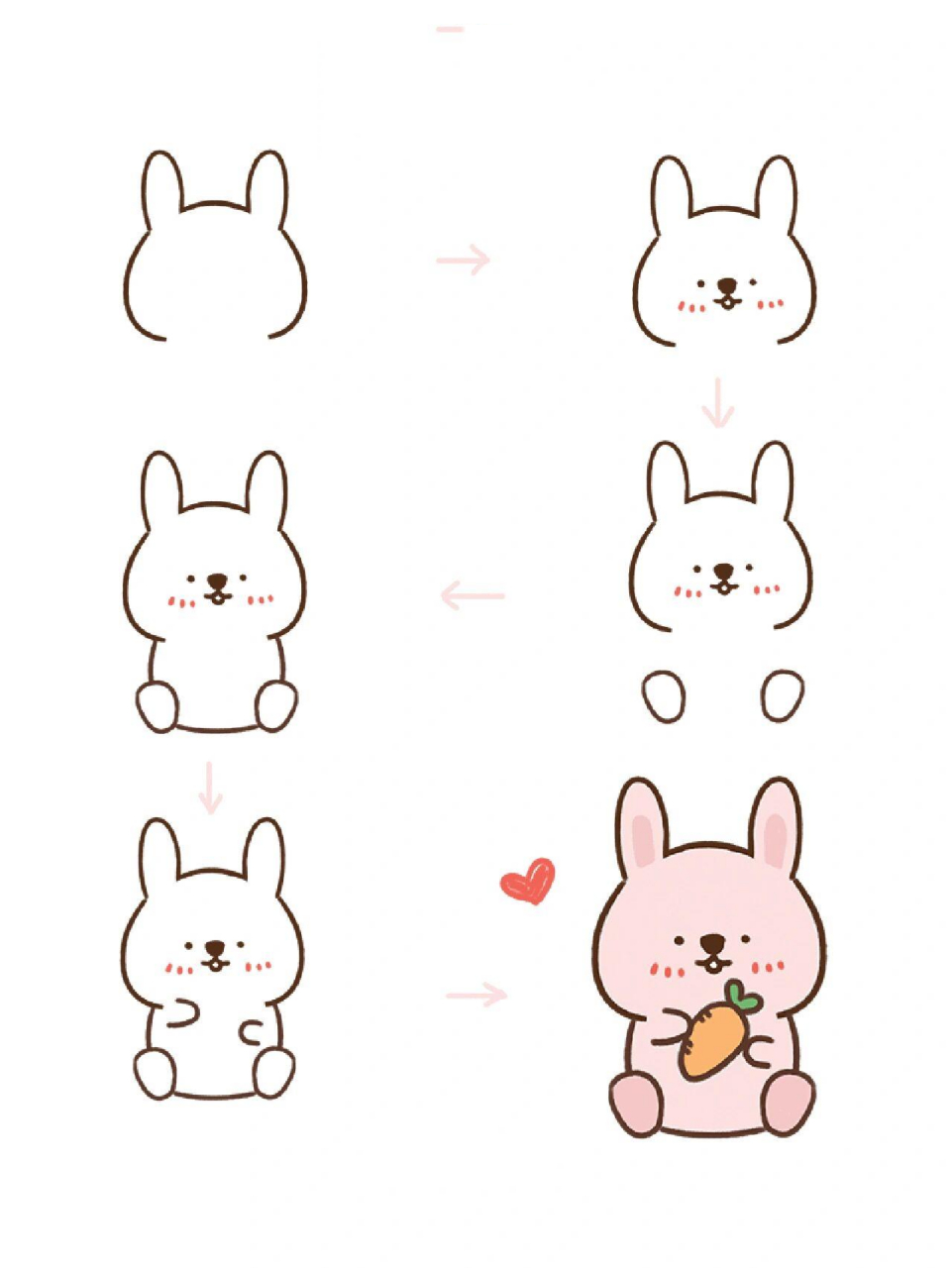 小贝简笔画-兔子抱萝卜 一起来画个小兔子吧～ 爱吃胡萝卜的小兔子