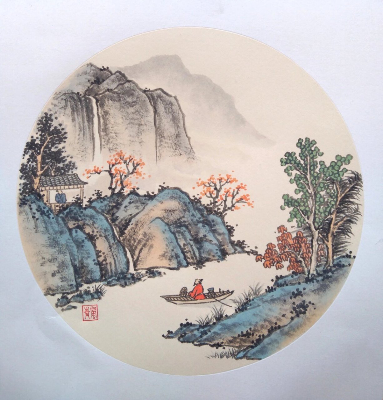 简单国画山水(含步骤图) (1)山石:赭石及三青.