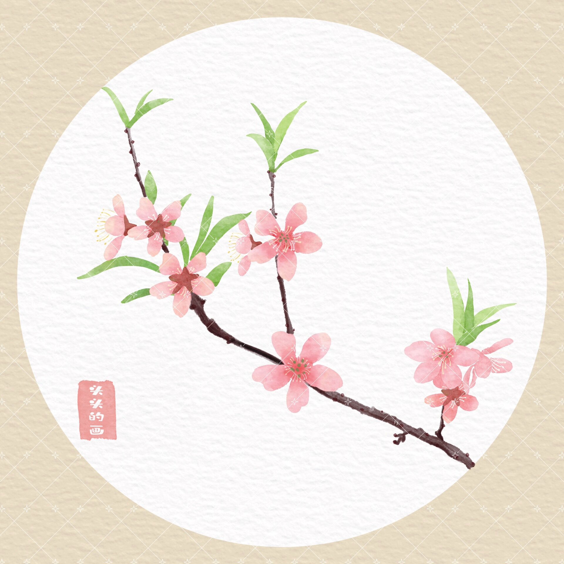 每日一画画|儿童国风绘画分享-桃花