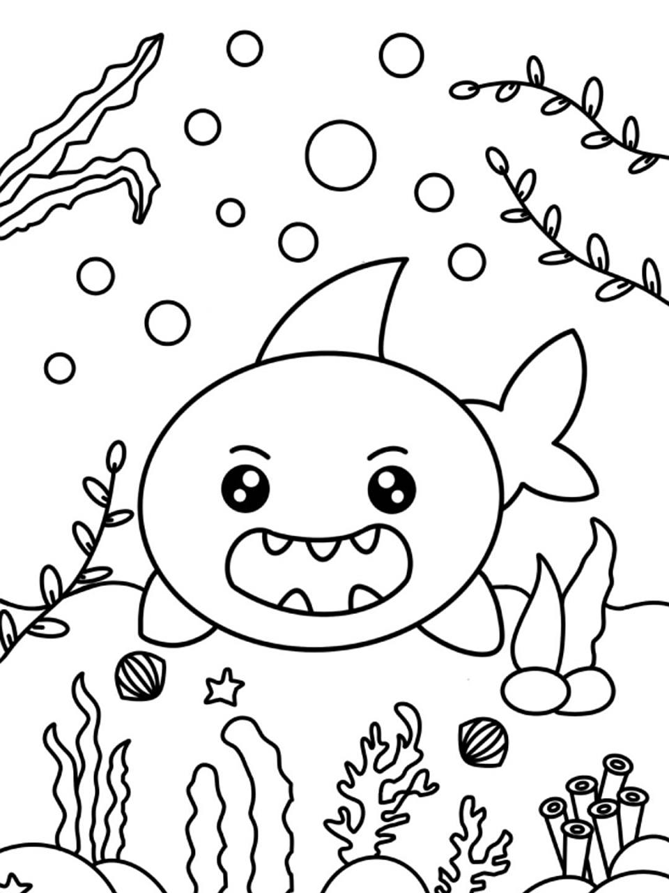 鲨鱼 创意画 儿童画 9615线稿 #创意美术儿童画# #儿童简笔画