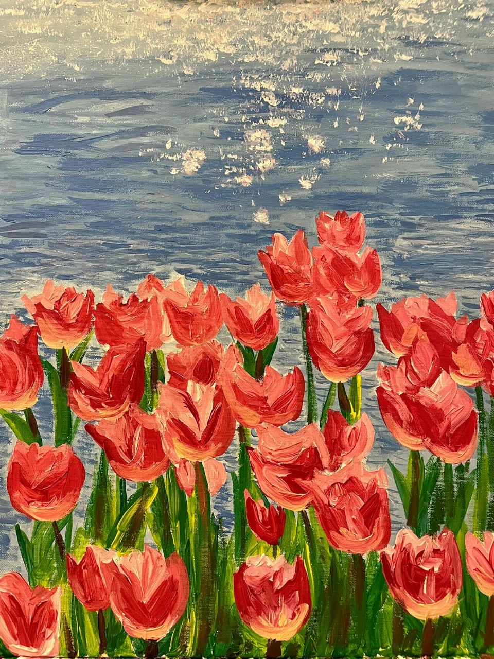 水粉画|郁金香93 尺寸:40*50cm 之前收藏了一张郁金香的照片 得空