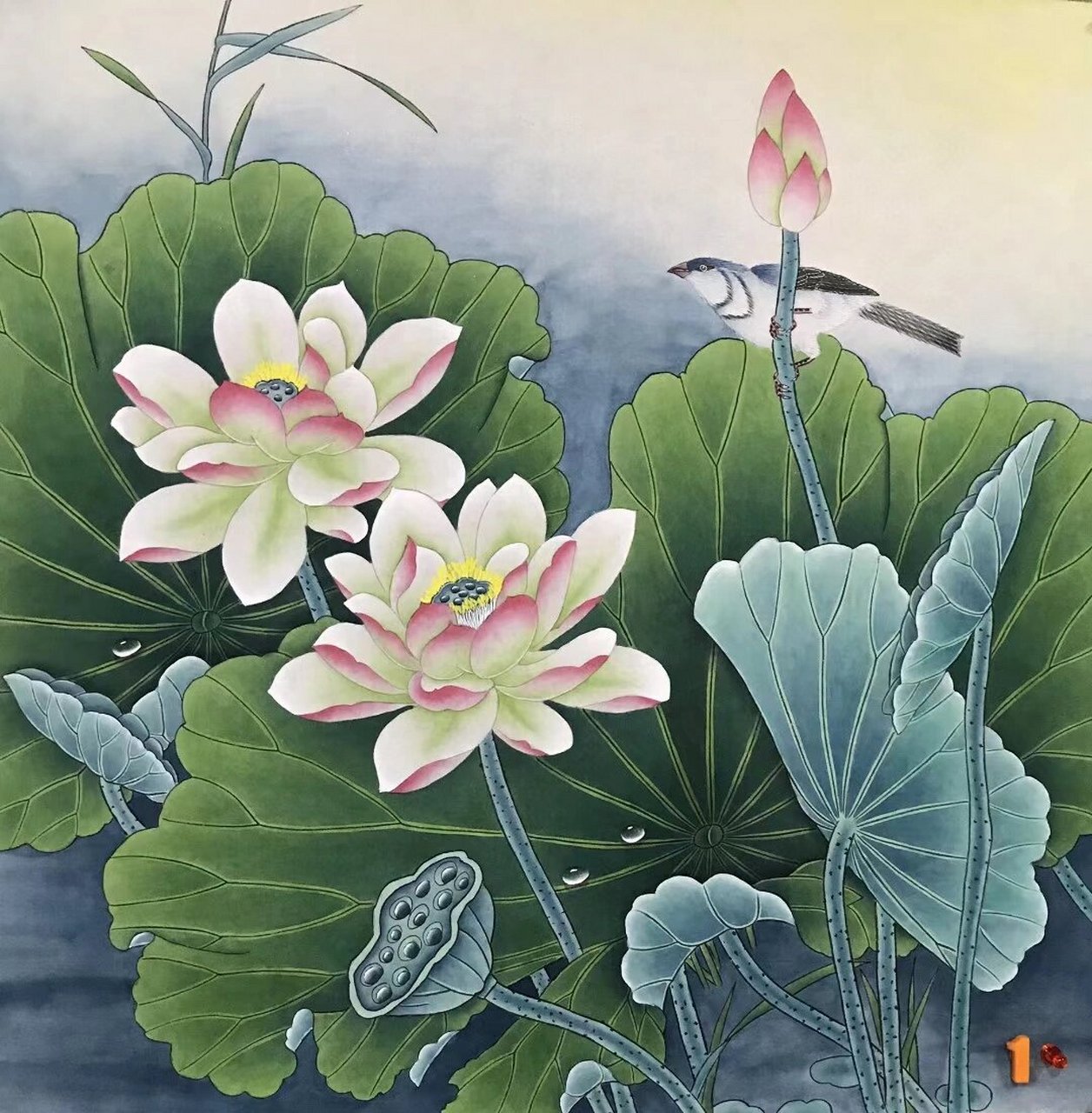 四尺斗方工笔荷花69*69 四尺斗方工笔荷花