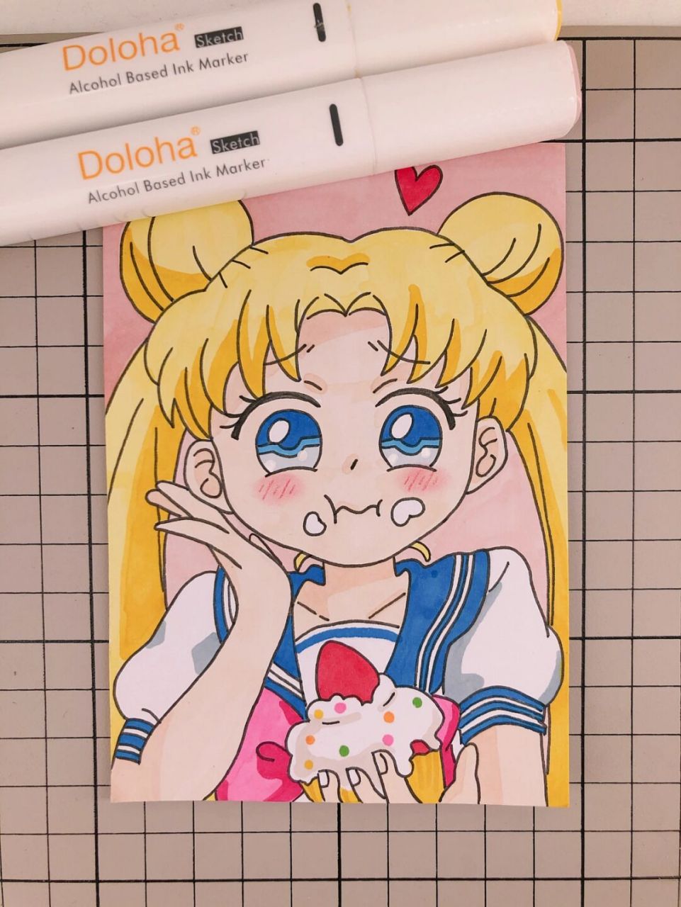 第257幅|美少女卡通画,马克笔画.附步骤图.