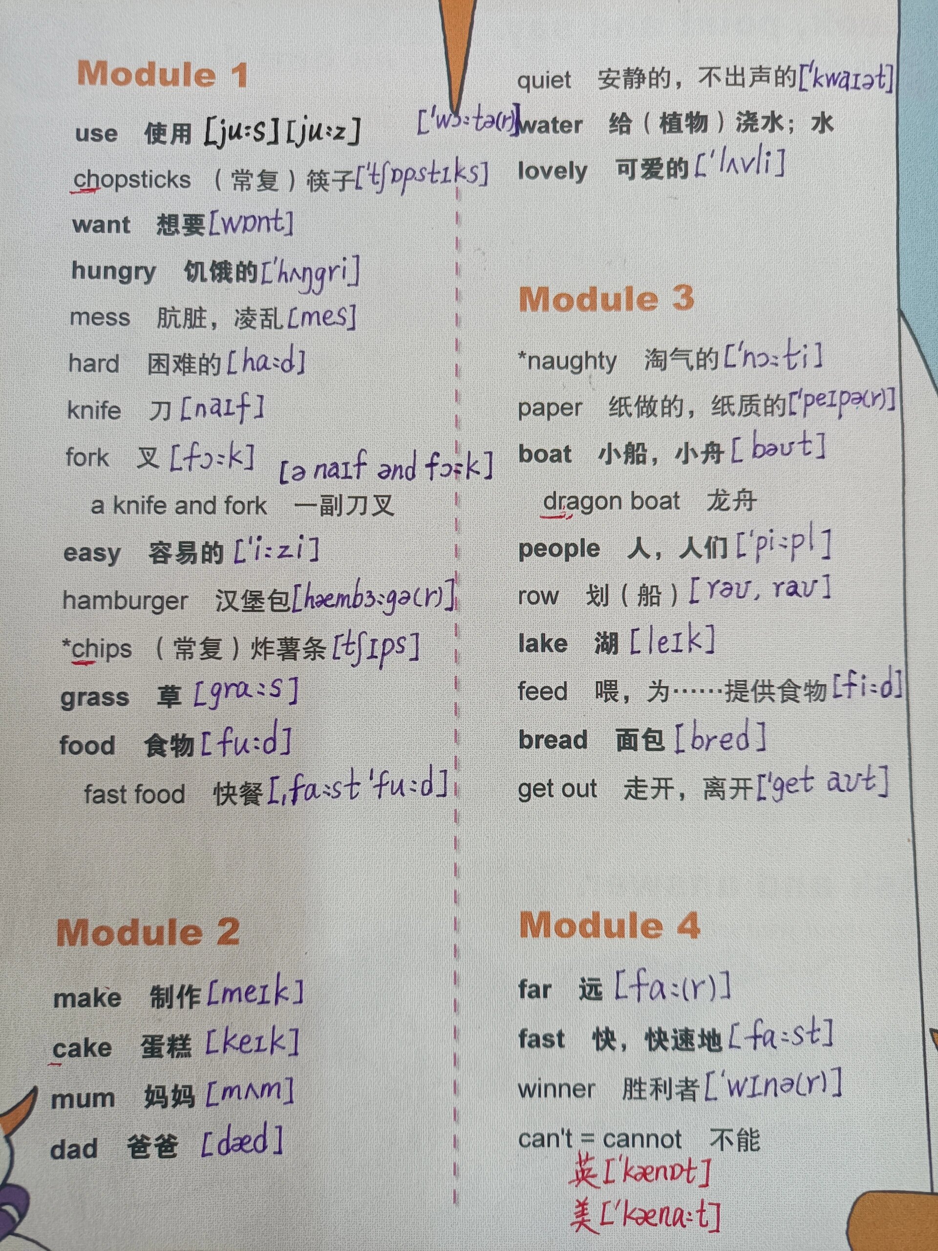 三年级上册|英语 手写音标 全册单词表