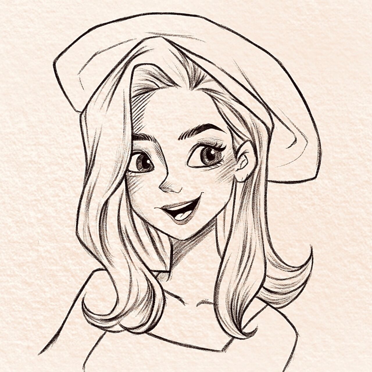 少女头像线稿练习 铅笔手绘可爱少女临摹素材