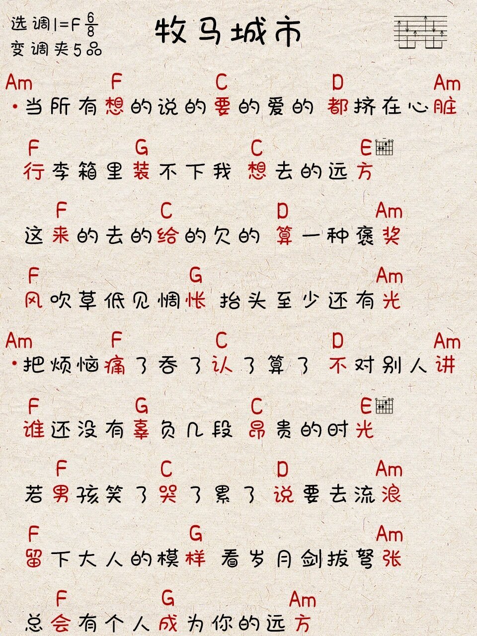 牧马城市 吉他谱