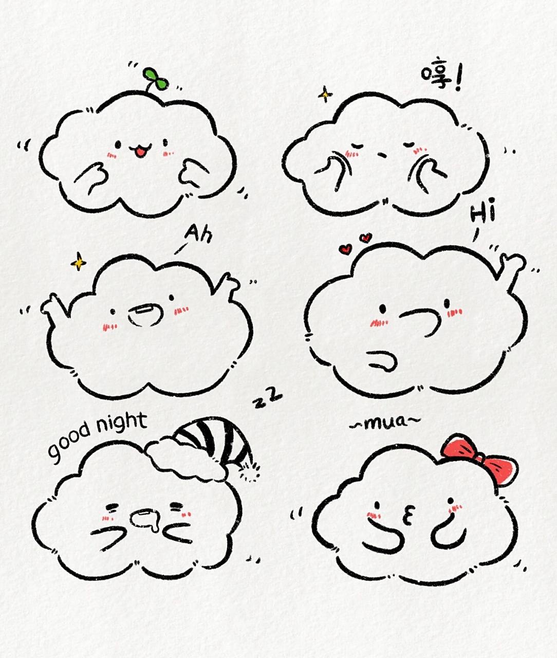 超可爱简笔画教程:每朵云 都是天空的一封信