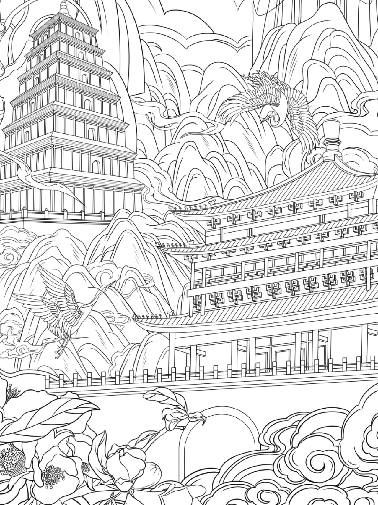 国潮城市建筑插画‖线稿‖西安