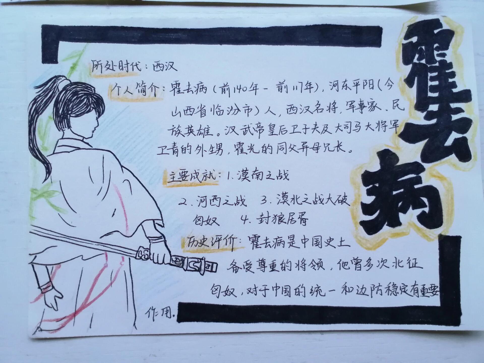 历史人物卡片(诸葛亮,霍去病,关羽)