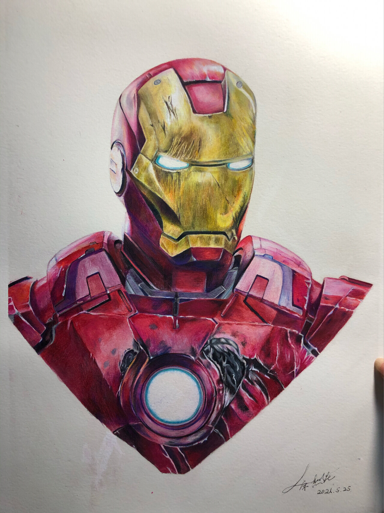 彩铅|钢铁侠 算是完工了吧,第一次用霹雳马,第一张彩铅画还是挺满意的
