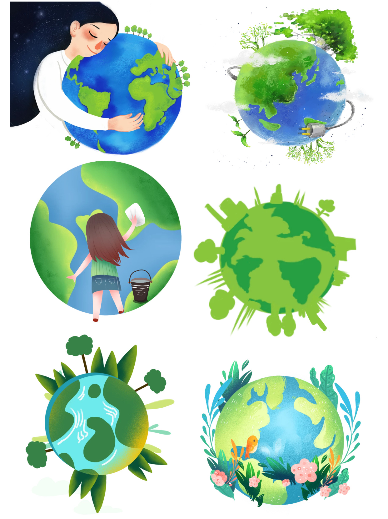 免扣素材 | 插画风绿色环保7515地球91png