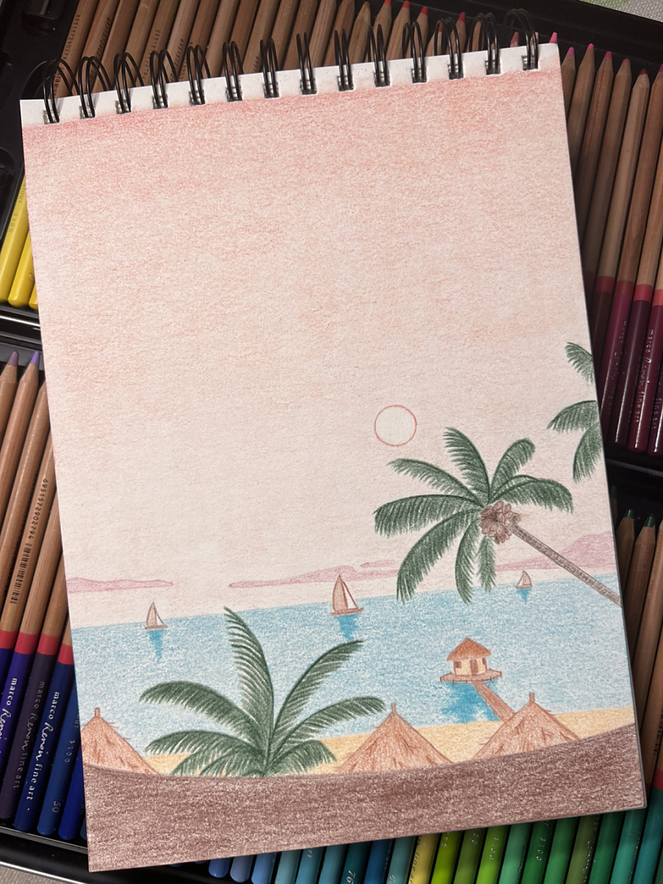 夏日海边(彩铅画.