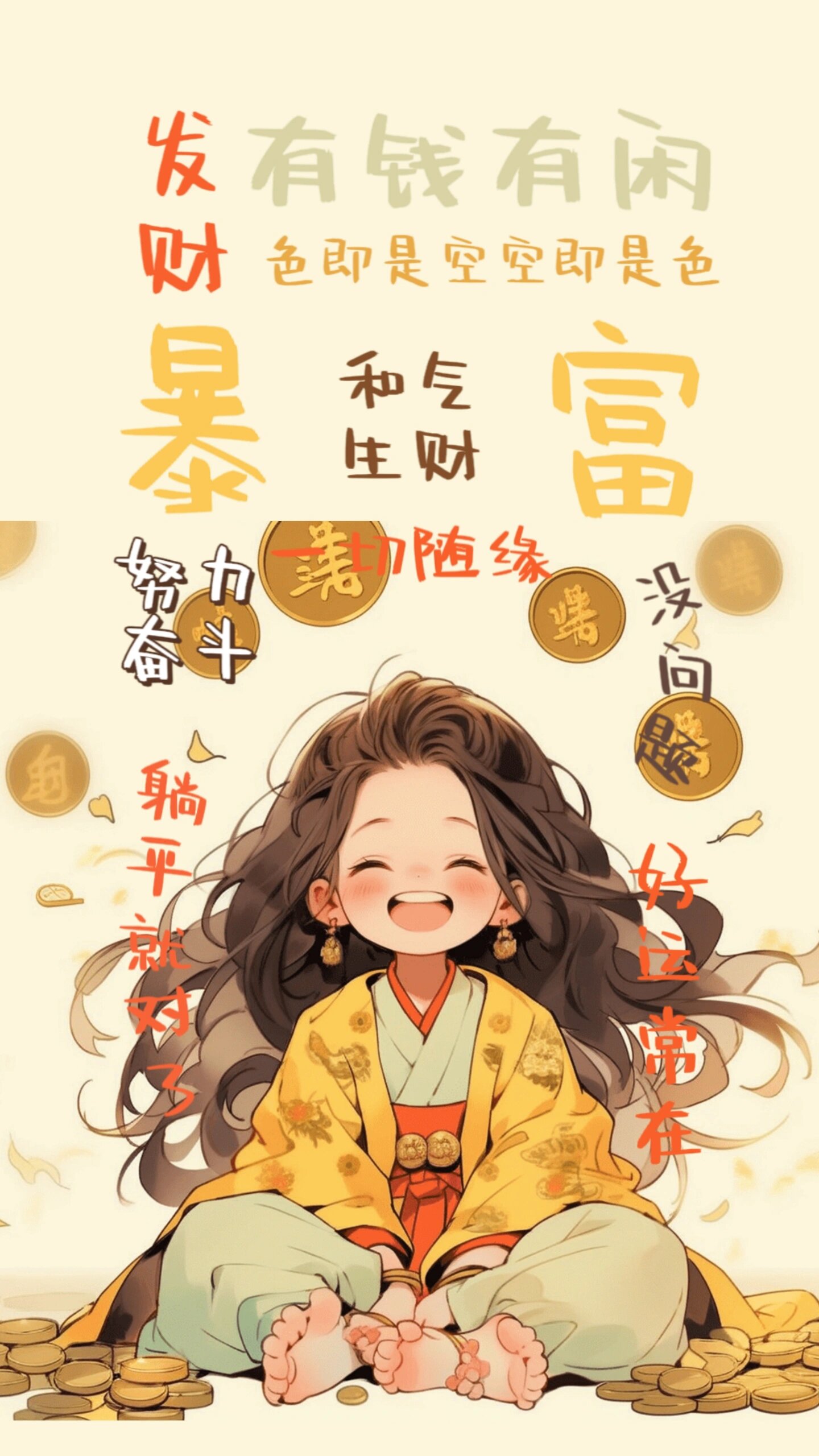 佛系少女暴富壁纸  ai绘画   每日壁纸   壁纸   发财暴富  好运