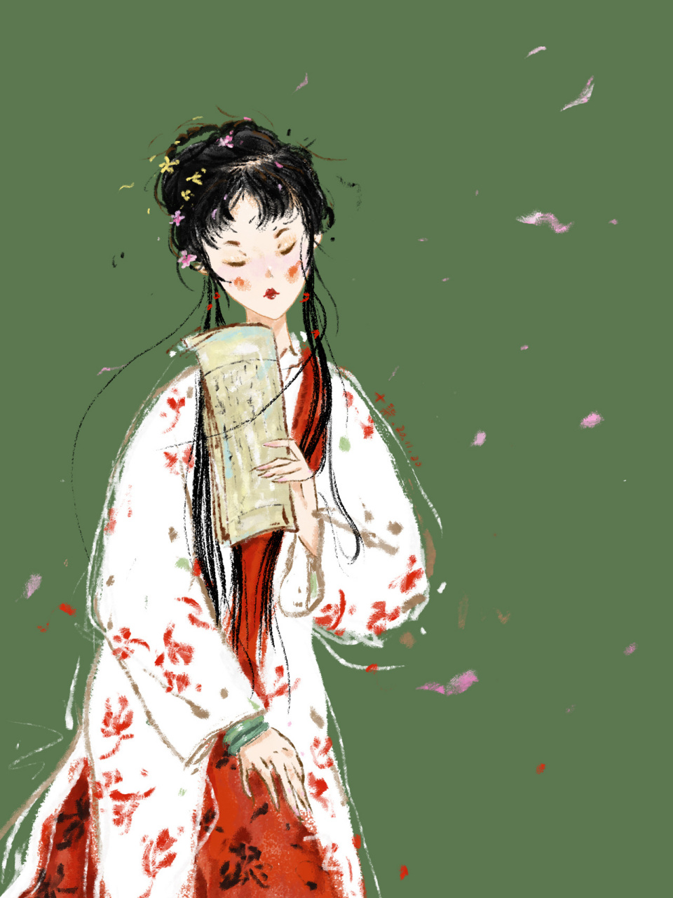 插画|红楼美人图鉴|十二金钗之林黛玉 "两弯似蹙非蹙罥烟眉,一双似喜