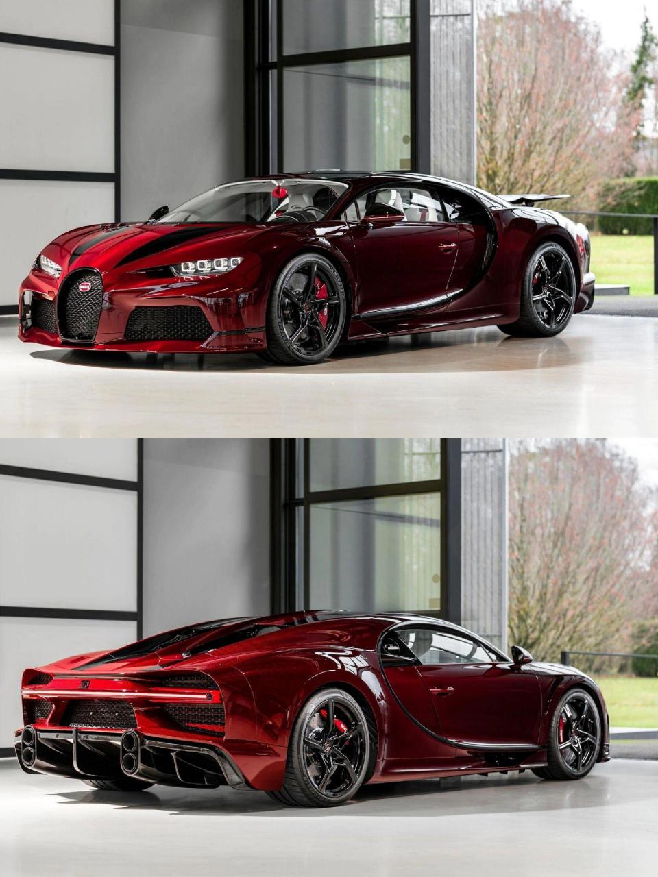 酒红配色黑色拉花神车布加迪chironsupersport,太帅了