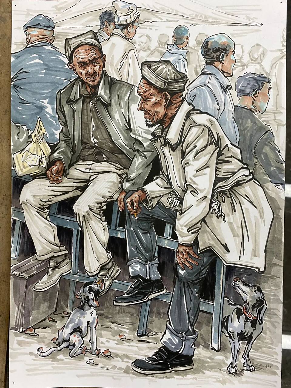 画一些马克笔场景速写 工具:1.秀丽笔小楷 大楷  勾线 2.