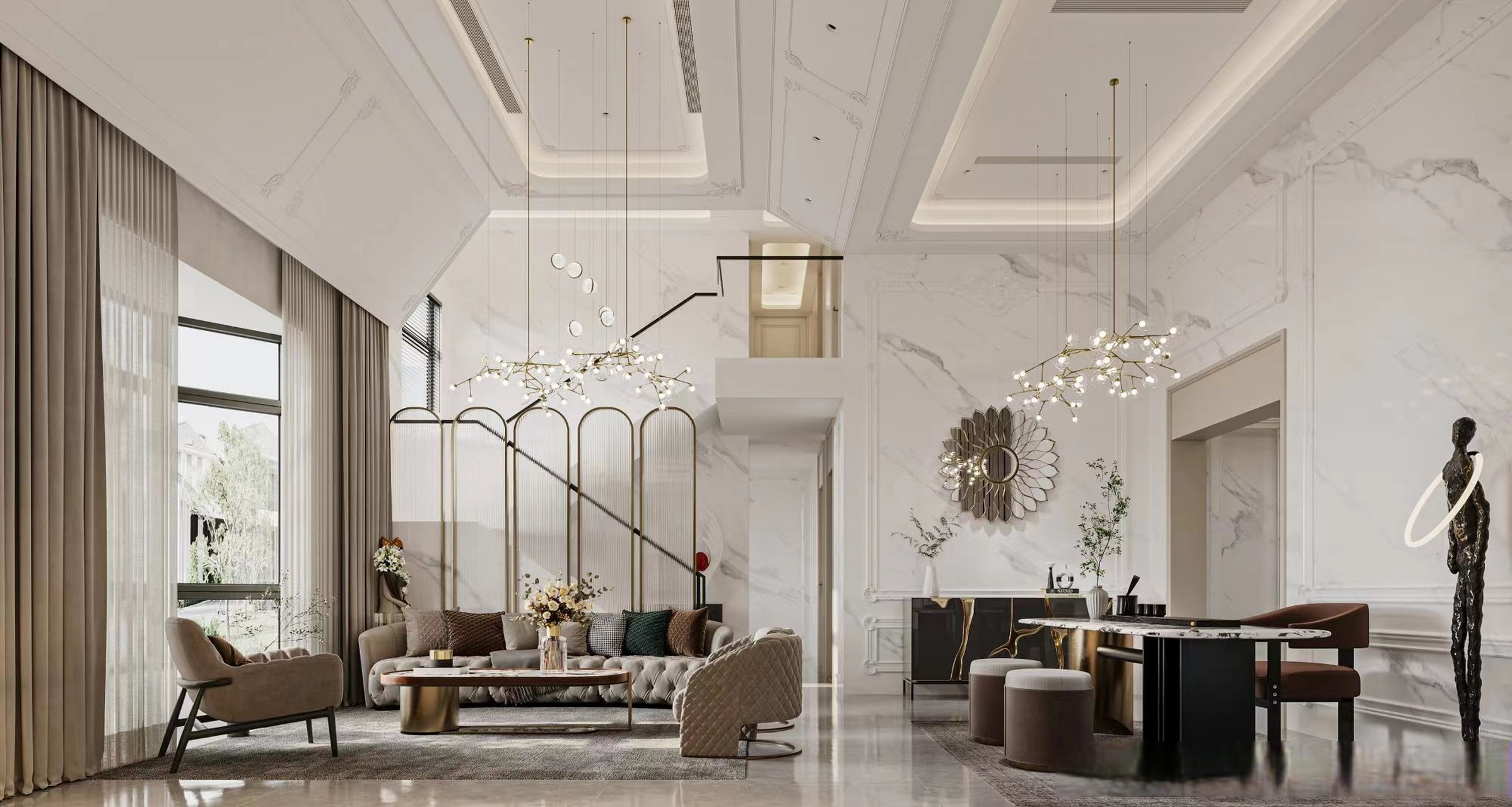 本案中,业主即想要现代简约风格又想要法式风格,所以在设计中运用现代