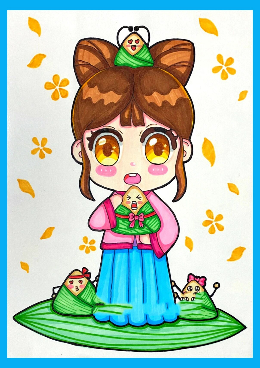 端午节漫画女孩手绘 漫画粽子女孩手绘原创作品,礼貌拿图,临摹请标明