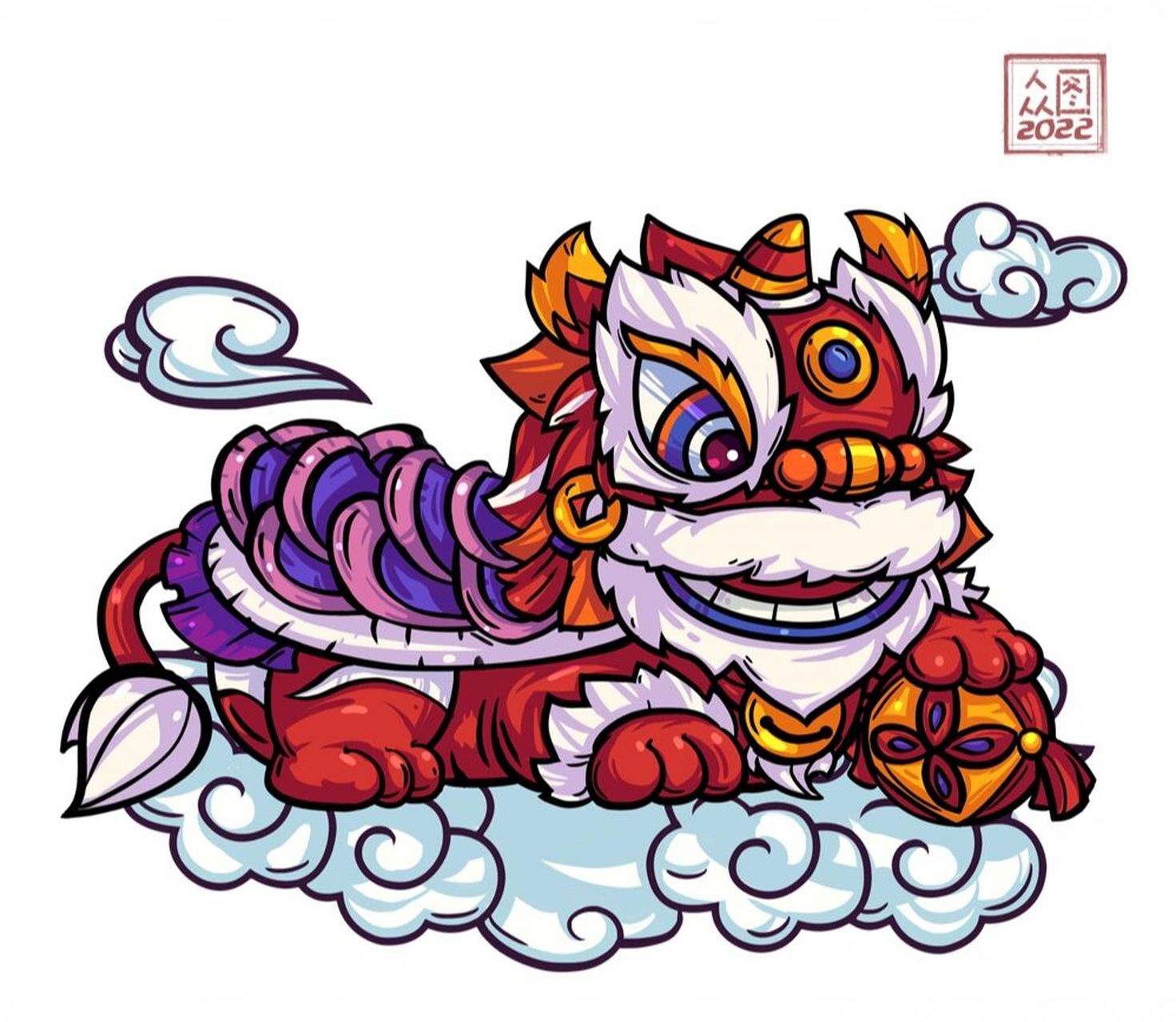原创插画|国潮舞狮插画分享 国潮风插画 可爱喜庆舞狮插画 适用场景