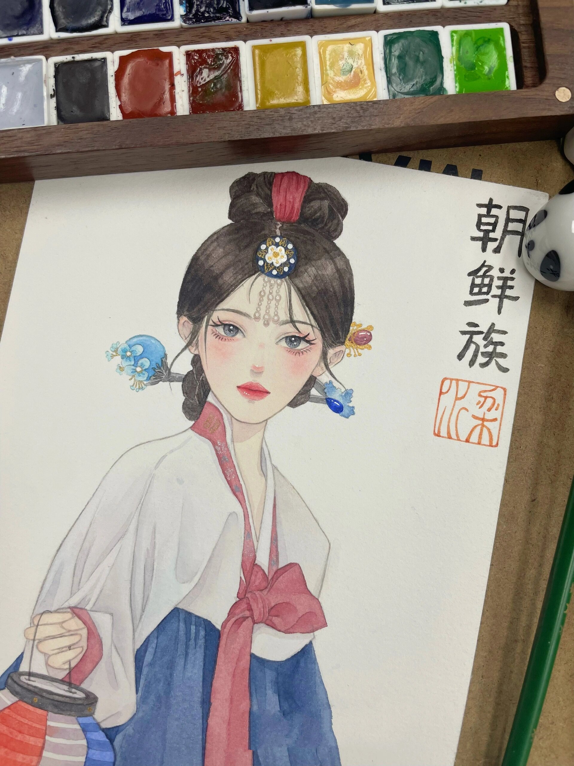 水彩人物|朝鲜族少女|民族色彩插画手绘  挑战56个民族水彩少女插画