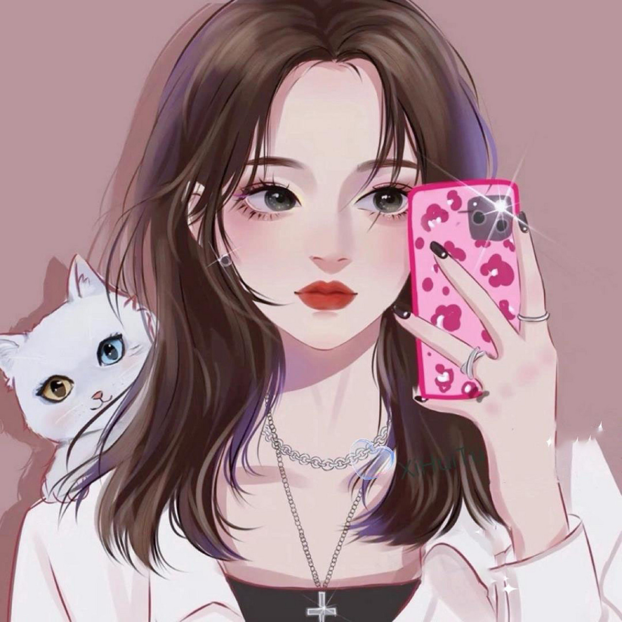 高冷女生漫画头像|闺蜜头像 手绘头像 头像画画 抱猫女生 抱宠物头像