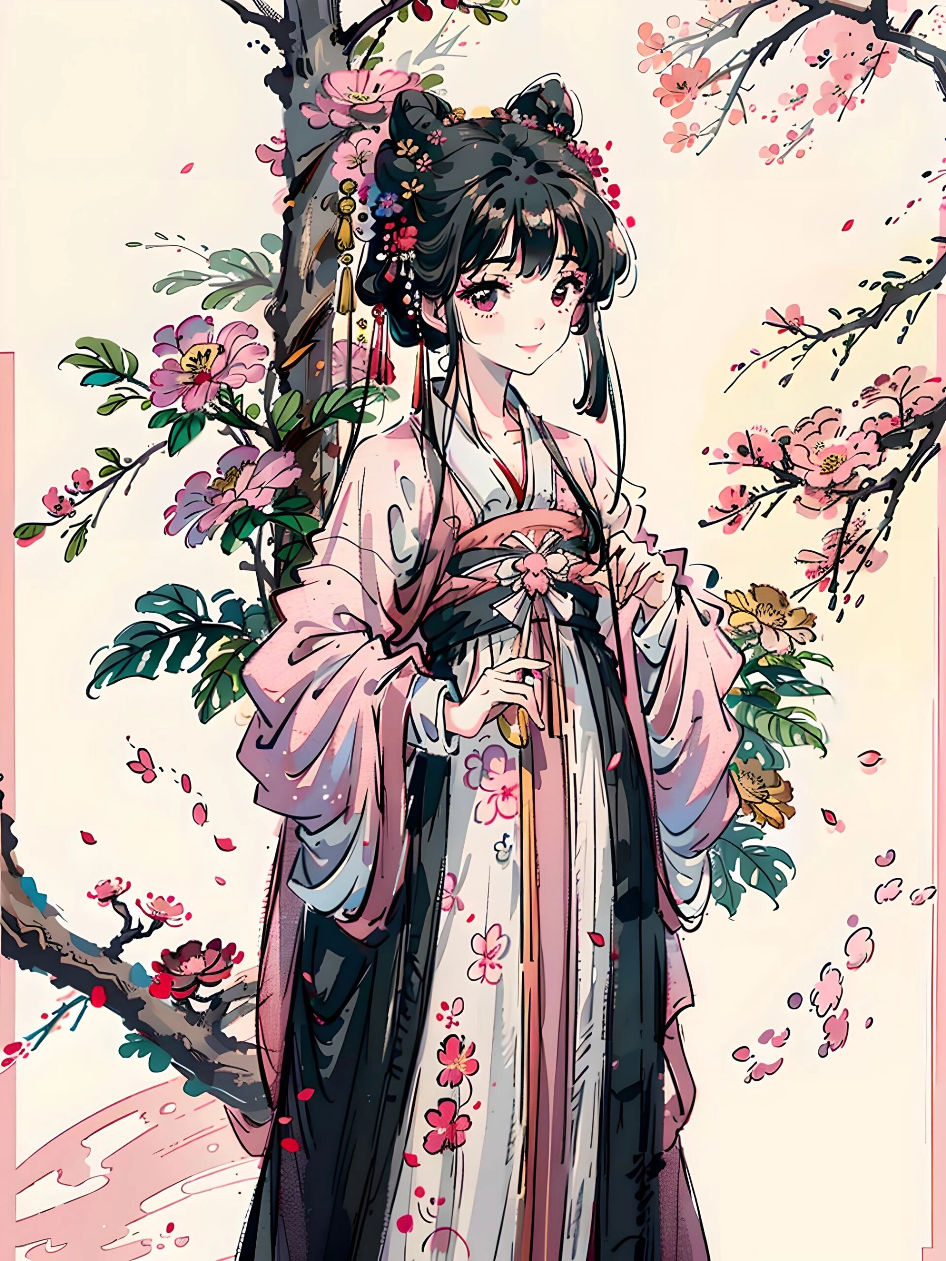 太美了吧ai插画可爱古风汉服襦裙美人太赞了