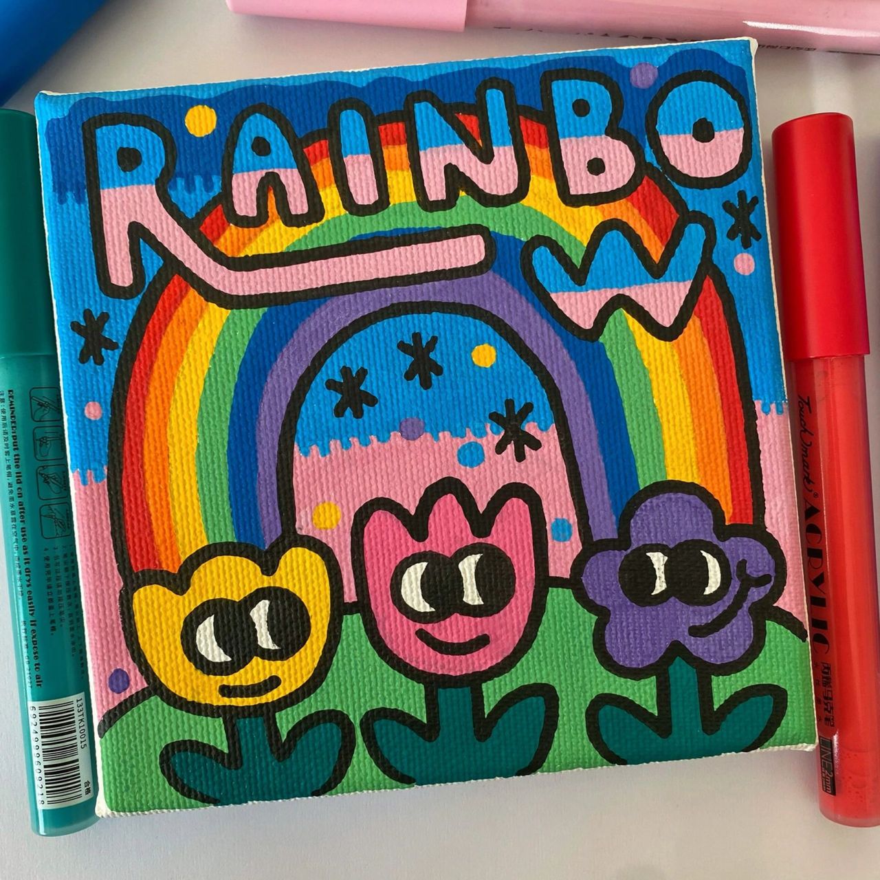 卡通涂鸦|入门丙烯马克笔12色画一幅插画17 日常摸鱼 亚麻布的油