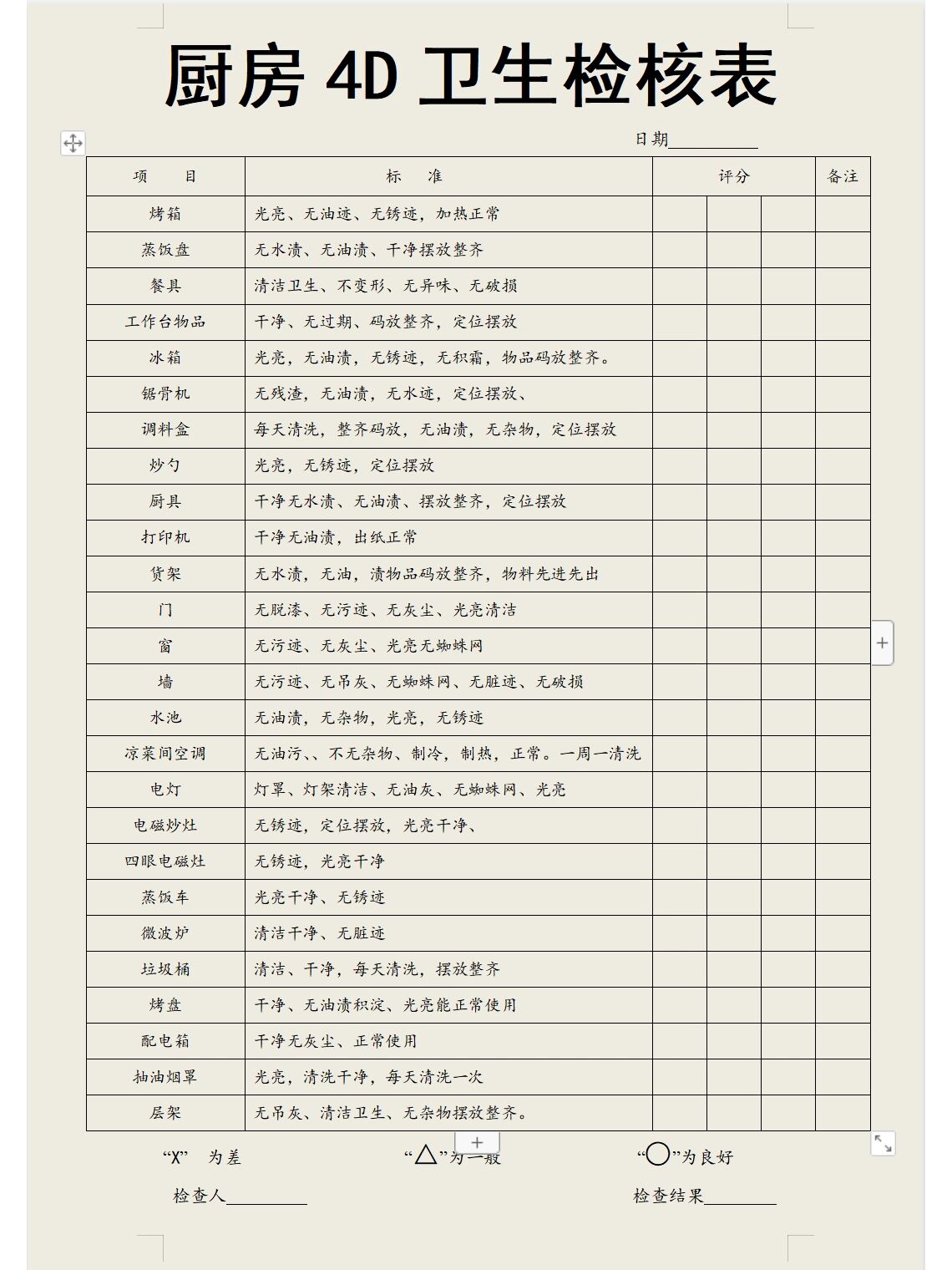 4d检查表图片