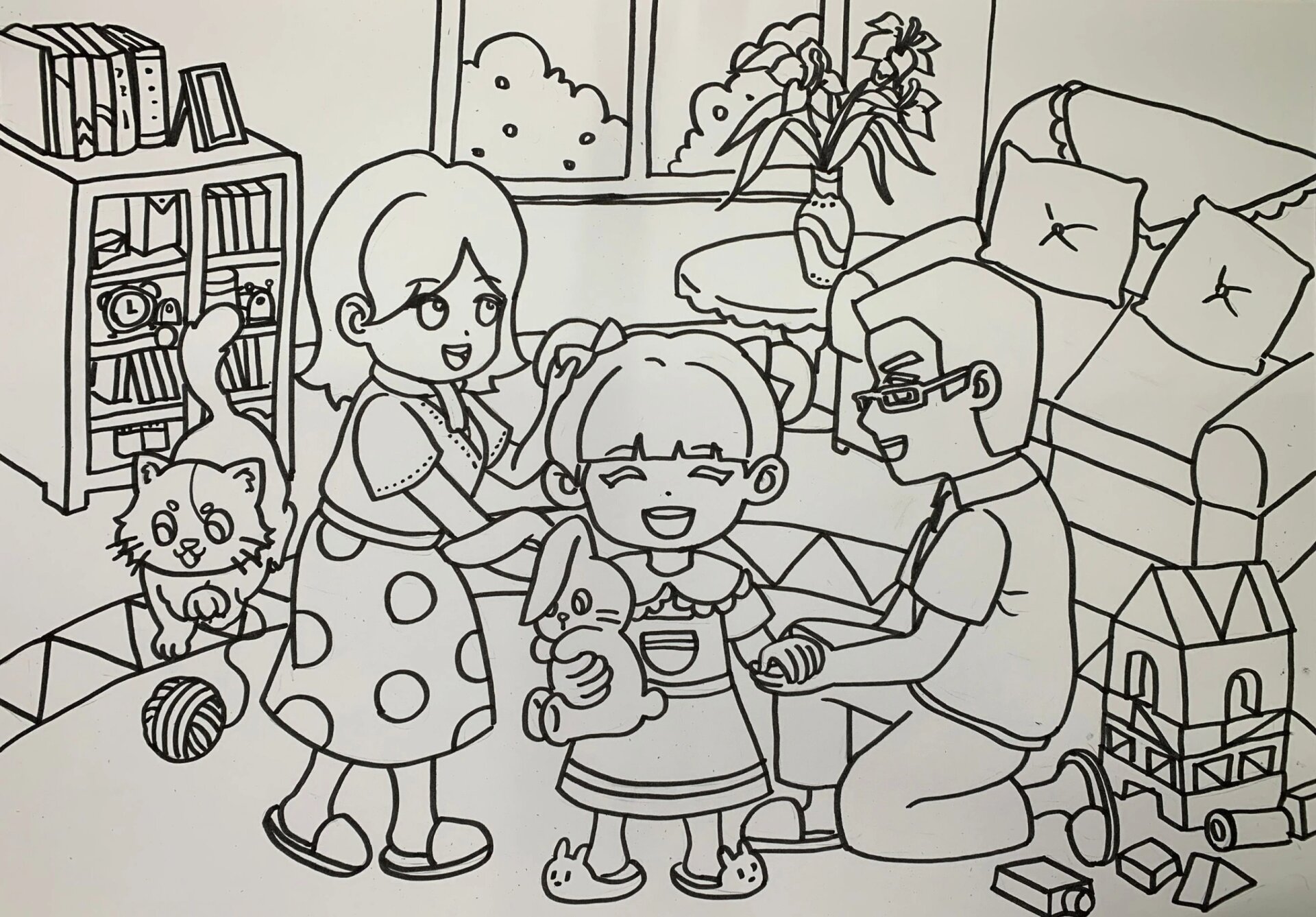 幼儿情景画创编《幸福一家人》