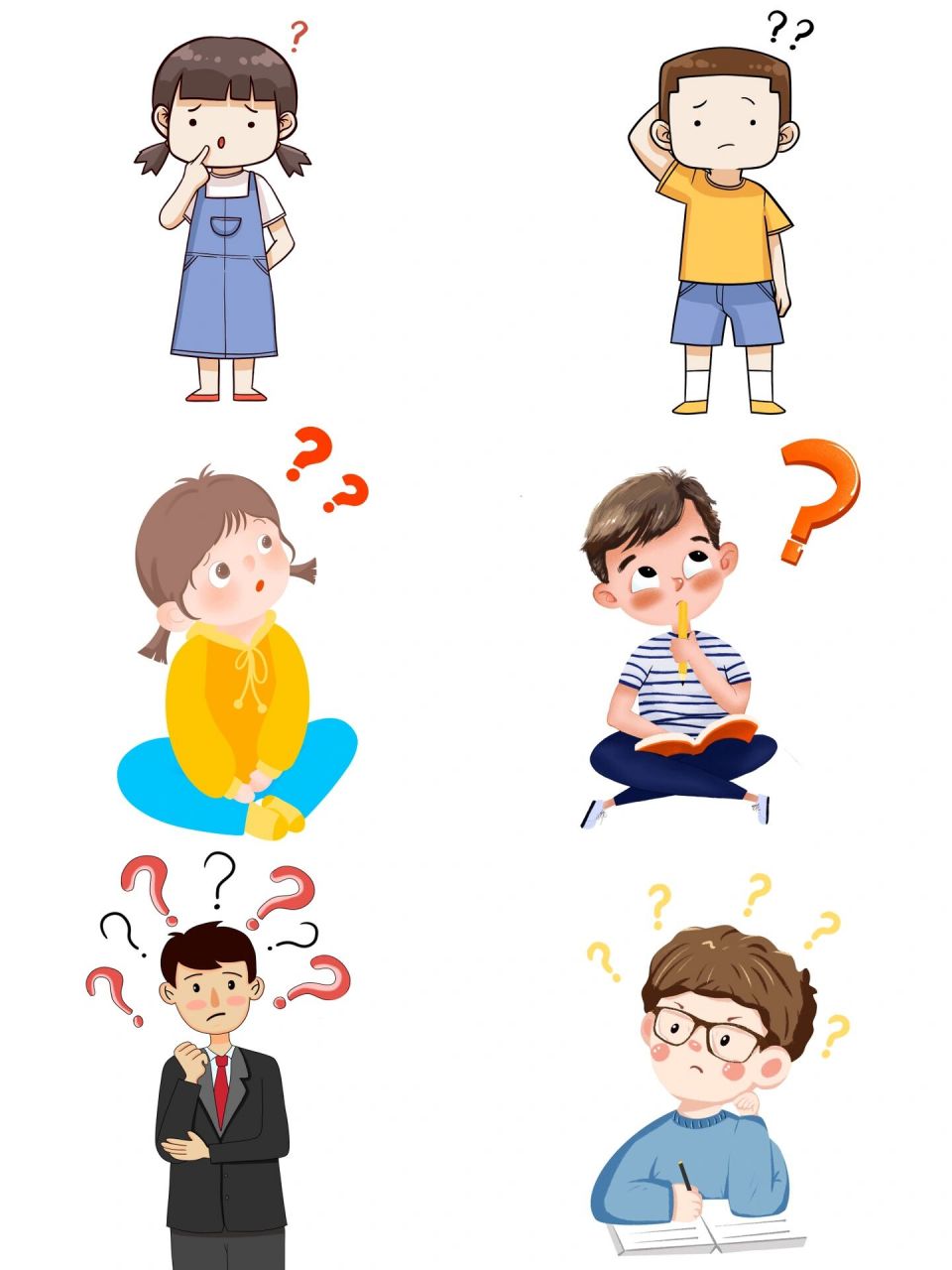 93小人卡通肌理手绘儿童思考卡通人物素材 93穿蓝毛衣的单人男孩