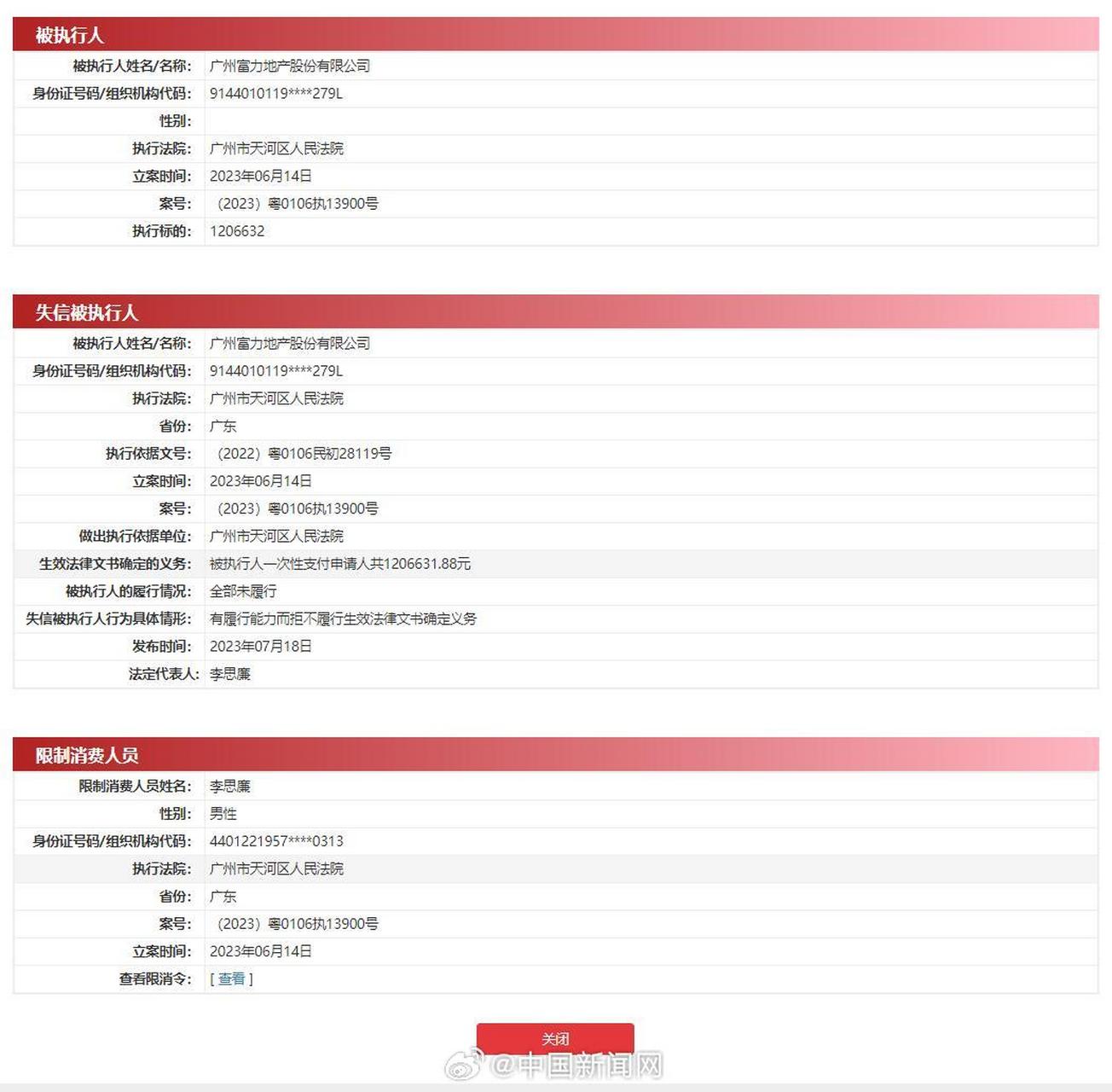 【富力地產被列為失信被執行人】中國執行信息公開網顯示,近日,廣州