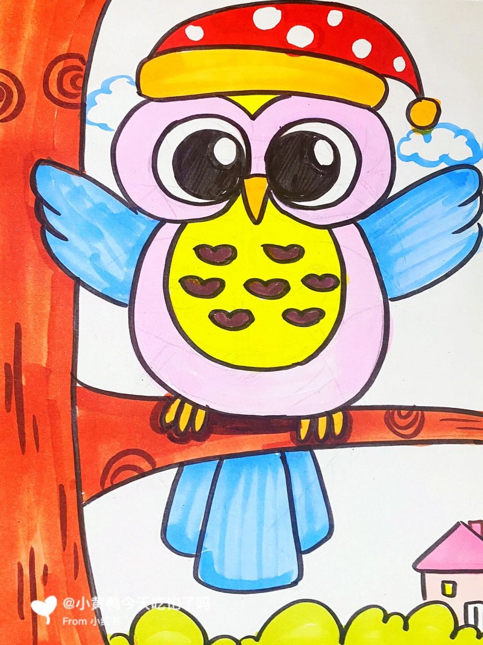 猫头鹰儿童画可爱图片