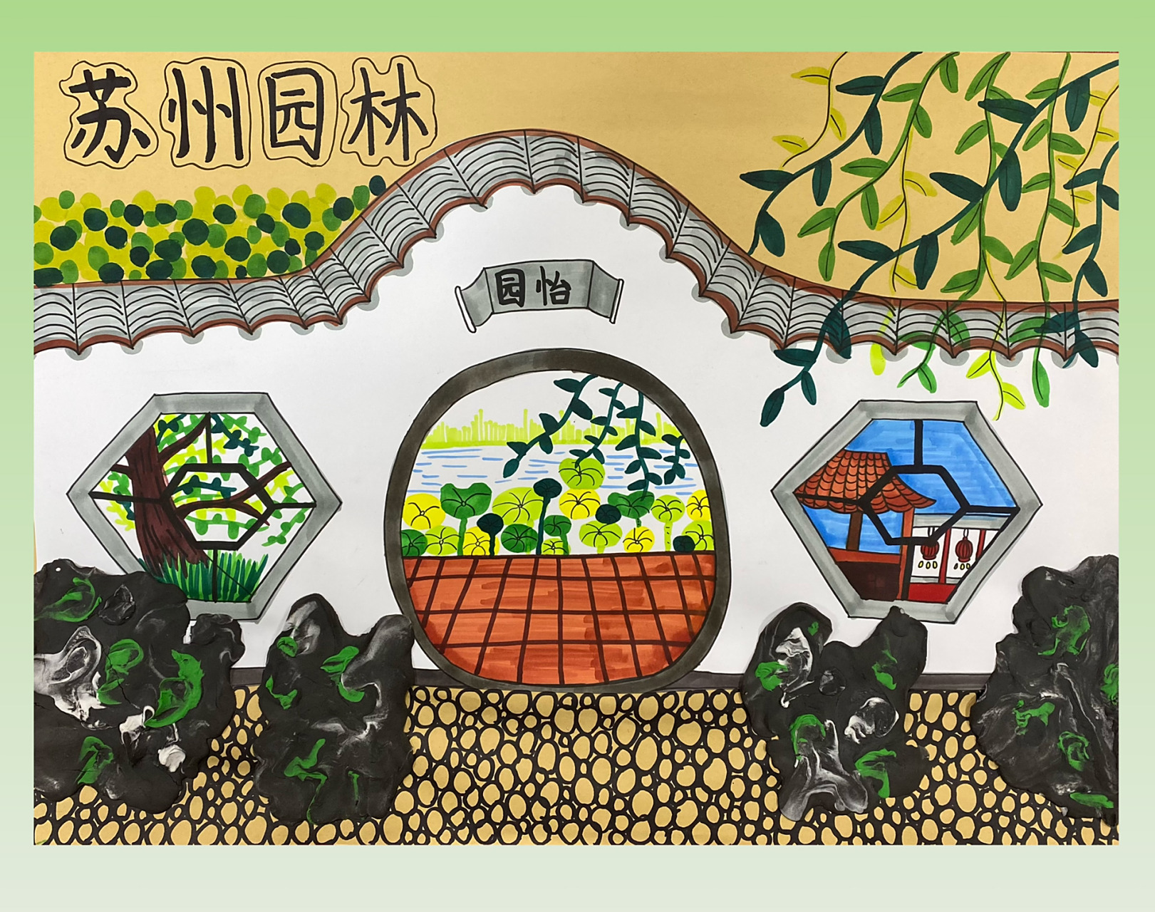 知识目标:认知苏州园林,了解苏州园建筑的线描画法;园林的特点和建筑
