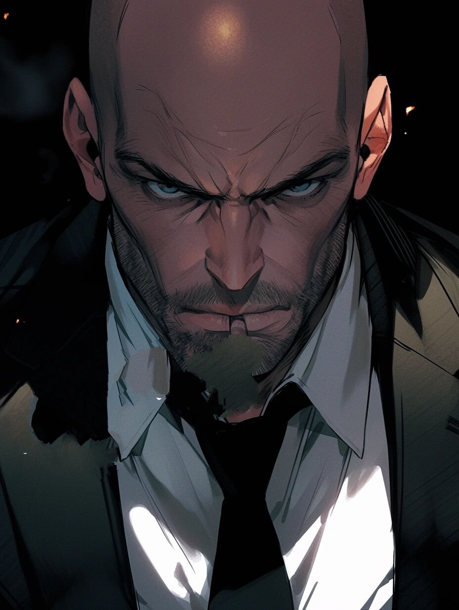 9908 今天我要给大家分享一款超级帅气的男生头像——光头西装