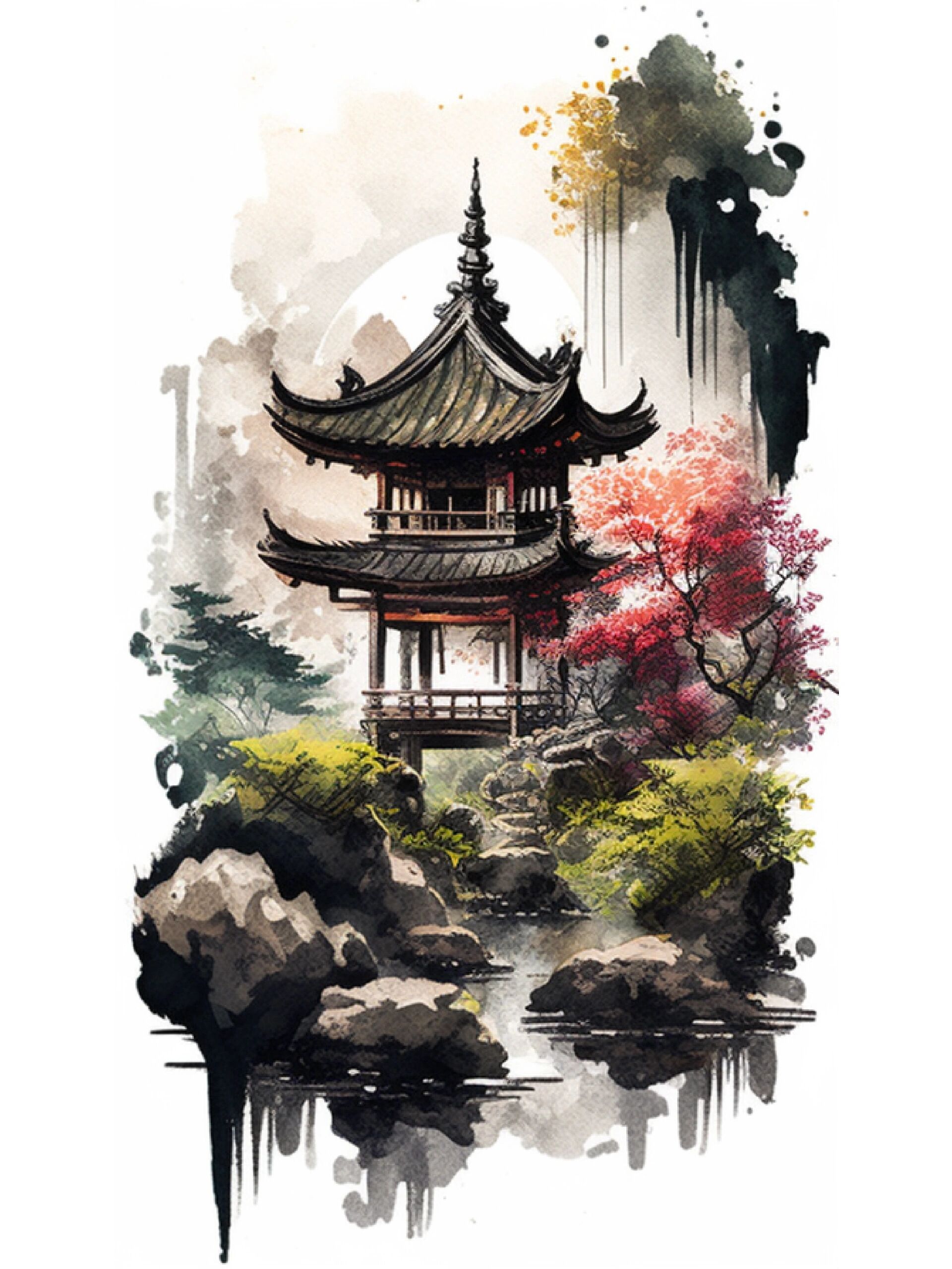 ai绘画|midjourney水墨风苏州园林(附关键